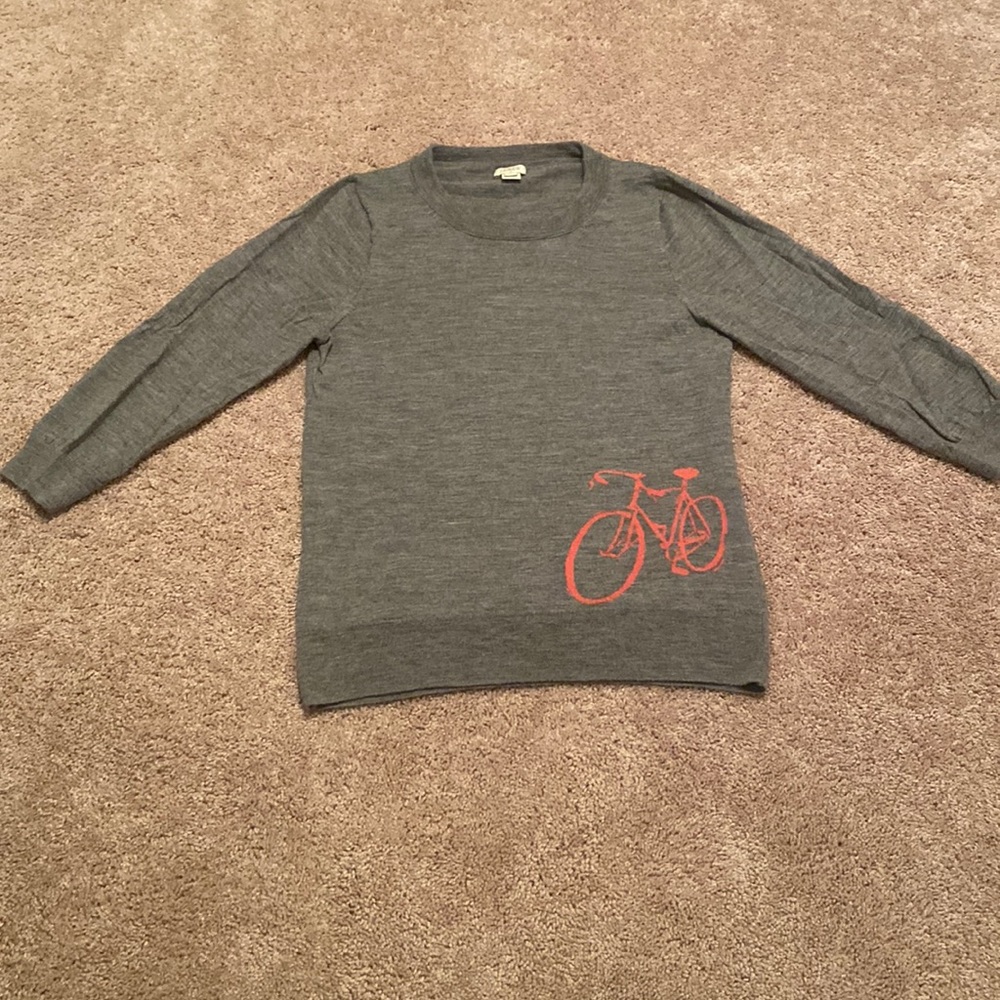 J crew, size large, grey crewneck sweater with bicycle